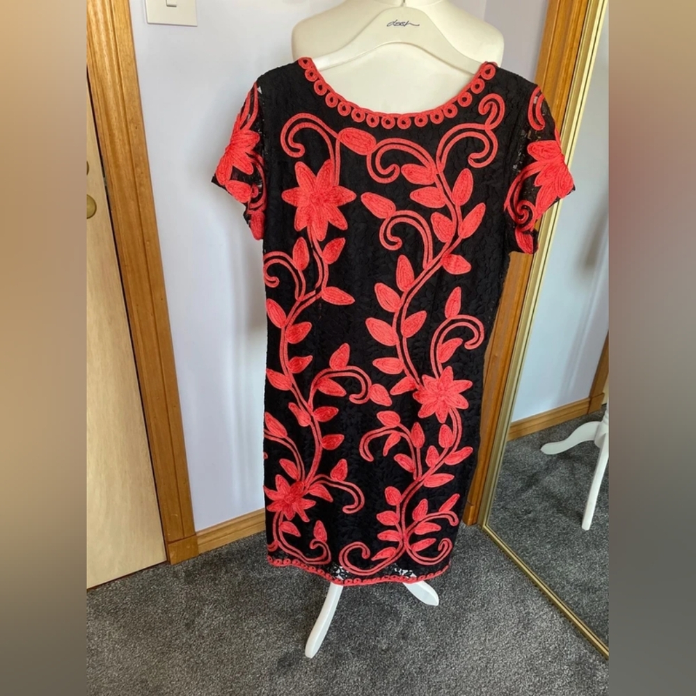 Elegant Black and Red Floral Dress